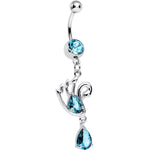 Aqua Cubic Zirconia Sparkling Raindrop and Swan Dangle Belly Ring