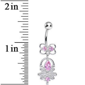 Pink Cubic Zirconia Royal Aura Dangle Belly Ring