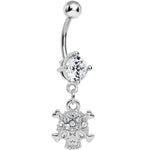 Clear Gem Crystal Pirate Skull and Crossbones Dangle Belly Ring