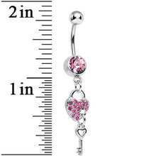 Pink Crystal Unlocking Love Padlock and Key Dangle Belly Ring
