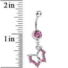 Pink Crystal Open Wing Graceful Butterfly Dangle Belly Ring