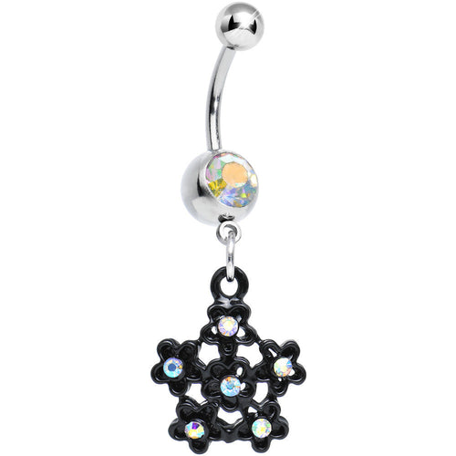 Aurora Gem Flowering Dark Winter Snowflake Dangle Belly Ring