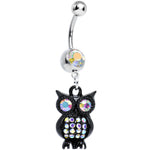 Aurora Gem Dark and Clever Evening Owl Dangle Belly Ring