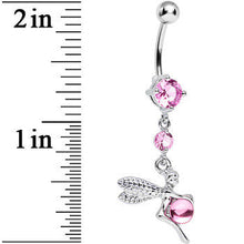 Pink CZ Playful Orb and Fairy Dangle Belly Ring
