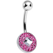 Pink Gem Medallion with Clear Gem Diamond Core Belly Ring