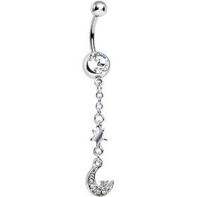 Clear Gem Magic of the Moon and Stars Dangle Belly Ring