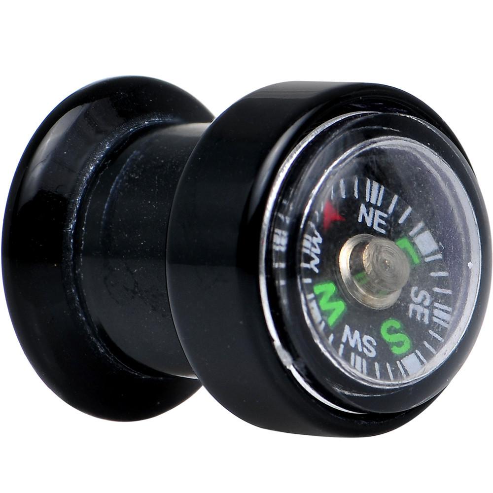 Acrylic Black Find Your Direction Compass Screw Fit Plug 0G to 1