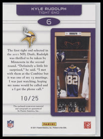 2011 Panini R&S Dress for Success Jerseys Prime Auto Kyle Rudolph #/25 #6
