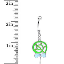 Green Gem and Green Swirled Bow Wrapped Lollipop Dangle Belly Ring