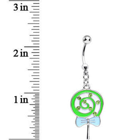 Green Gem and Green Swirled Bow Wrapped Lollipop Dangle Belly Ring