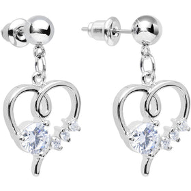 Clear Cubic Zirconia Feel the Love Heart Dangle Post Earrings