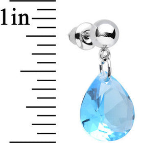 Aqua Cubic Zirconia Warm Springtime Raindrop Dangle Post Earrings