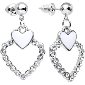 Clear Gem Bright Brim Hollow Heart Dangle Post Earrings