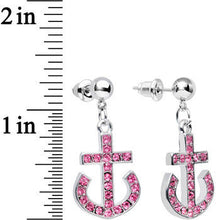 Pink Gem Bright Boat Brake Anchor Dangle Post Earrings