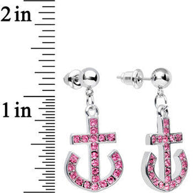 Pink Gem Bright Boat Brake Anchor Dangle Post Earrings