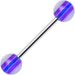 14G Acrylic Purple Deepness Stripe Straight Barbell Tongue Ring