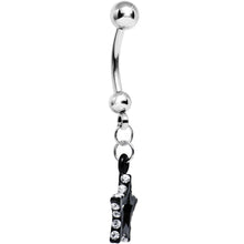 Clear Gem Sparkling Outline Stripe Black Star Dangle Belly Ring