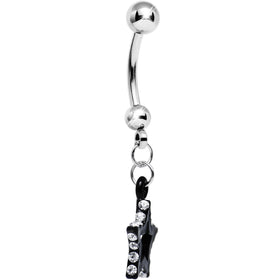 Clear Gem Sparkling Outline Stripe Black Star Dangle Belly Ring
