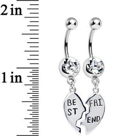 Clear Gem Shared Heart Best Friend Heart Dangle Belly Ring Set