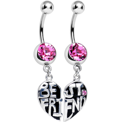 Pink Gem Best Friend in Harmony Heart Dangle Belly Ring Set
