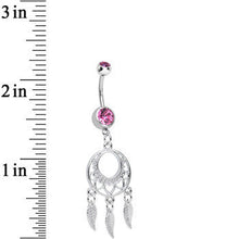 Pink Double CZ Lost in Dreamland Dreamcatcher Dangle Belly Ring