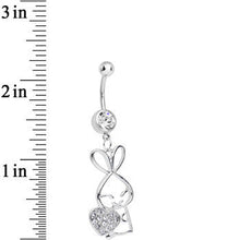 Clear Cubic Zirconia Hugging Heart Bunny Dangle Belly Ring