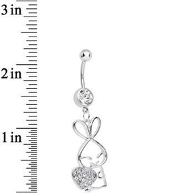 Clear Cubic Zirconia Hugging Heart Bunny Dangle Belly Ring
