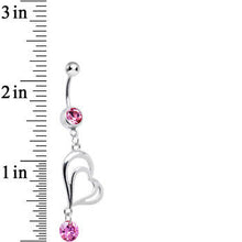 Pink CZ Enchanted by Love Hollow Twin Heart Dangle Belly Ring