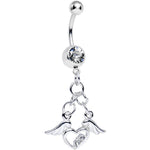 Clear Gem Elevated Love Winged Heart Dangle Belly Ring