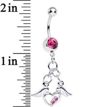Pink Gem Elevated Love Winged Heart Dangle Belly Ring