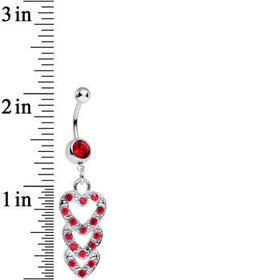 Red Gem Triple Trickle Heart Dangle Belly Ring