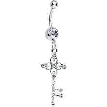Clear Gem Sparkling Twisted Key Dangle Belly Ring
