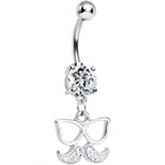 Clear Gem Chichi Glasses and Paved Mustache Dangle Belly Ring