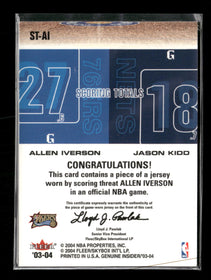 2003-04 Fleer Genuine Insider Scoring Threats Allen Iverson / Jason Kidd #ST-AI