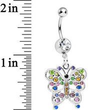 Clear Gem Dazzling Multicolored Butterfly Dangle Belly Ring
