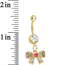 Clear Gem Gold Plated Kaleidoscopic Bow Dangle Belly Ring