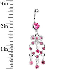 Pink Gem Bow Tie Decorative Hollow Heart Dangle Belly Ring