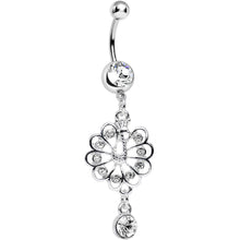 Clear Gem Enchanted Open Tail Peacock Dangle Belly Ring