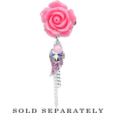 Pink Gem Angel Wing and Pink Rose Flower Single Flare Dangle Plug Sizes 0G to 16mm