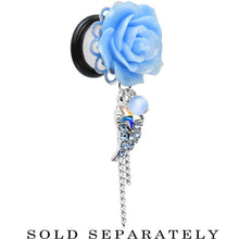 Aqua Gem Angel Wing and Aqua Rose Flower Single Flare Dangle Plug Sizes 6mm to 16mm