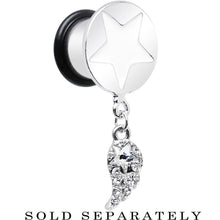 Clear Gem Angel Wing and White Star Single Flare Dangle Plug Sizes 5mm to 14mm