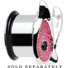 9/16 Pink Glitter Festive Owl Single Flare Steel Plug