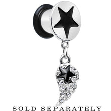 0G Clear Gem Angel Wing and Black Star Single Flare Dangle Plug