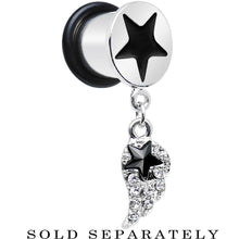 00G Clear Gem Angel Wing and Black Star Single Flare Dangle Plug
