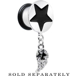 1/2 Clear Gem Angel Wing and Black Star Single Flare Dangle Plug