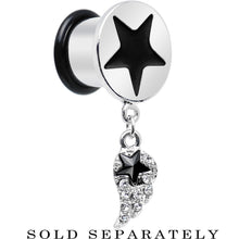 1/2 Clear Gem Angel Wing and Black Star Single Flare Dangle Plug