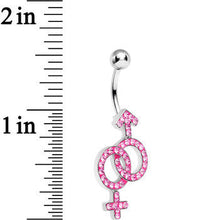 Pink Gem Joined Female and Male Symbols Dangle Belly Ring