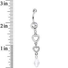 Clear Gem Crystal Love Multiplied Double Heart Dangle Belly Ring