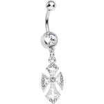 Clear Gem Ornate Heavenly Cross Dangle Belly Ring