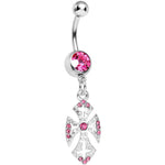 Pink Gem Ornate Heavenly Cross Dangle Belly Ring